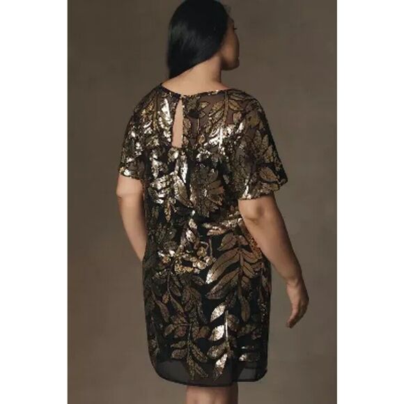 Anthropologie Maeve Short-Sleeve Sheer Embellished Mini Dress - Picture 5 of 8